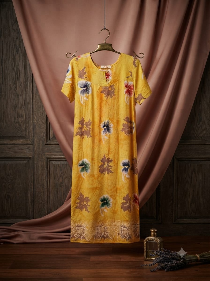 Women's Casual Floral Printed Round Neck Short Sleeve Maxi Lounge Dress (Yellow, Size XXL)