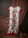 Elegant Floral Print Cotton Batik Lounge Dress - Size XL